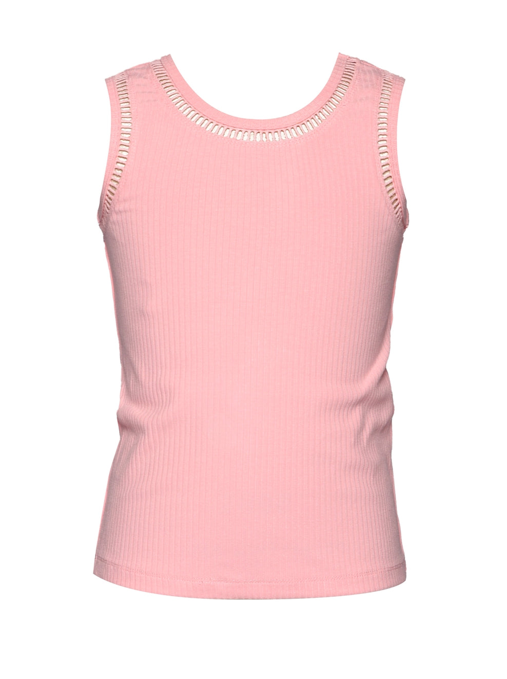Ribbed Tank Top with Embroidered Trim, Coral