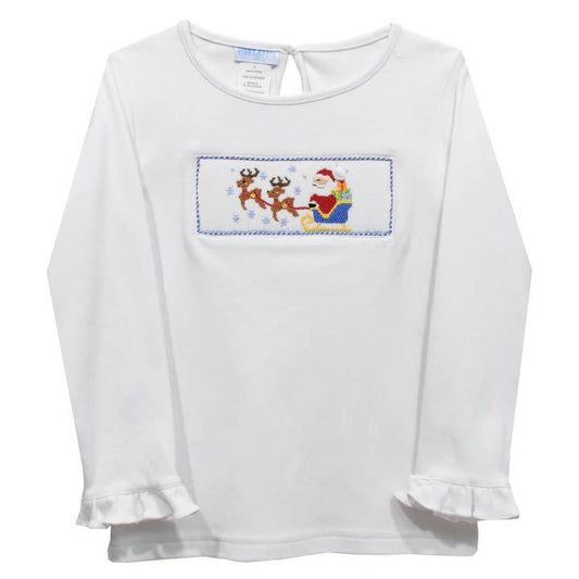 Santa Sleigh Smocked Ruffle Shirt