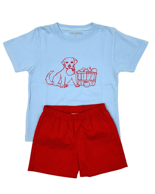 Puppy Shirt with Apples, Light Blue