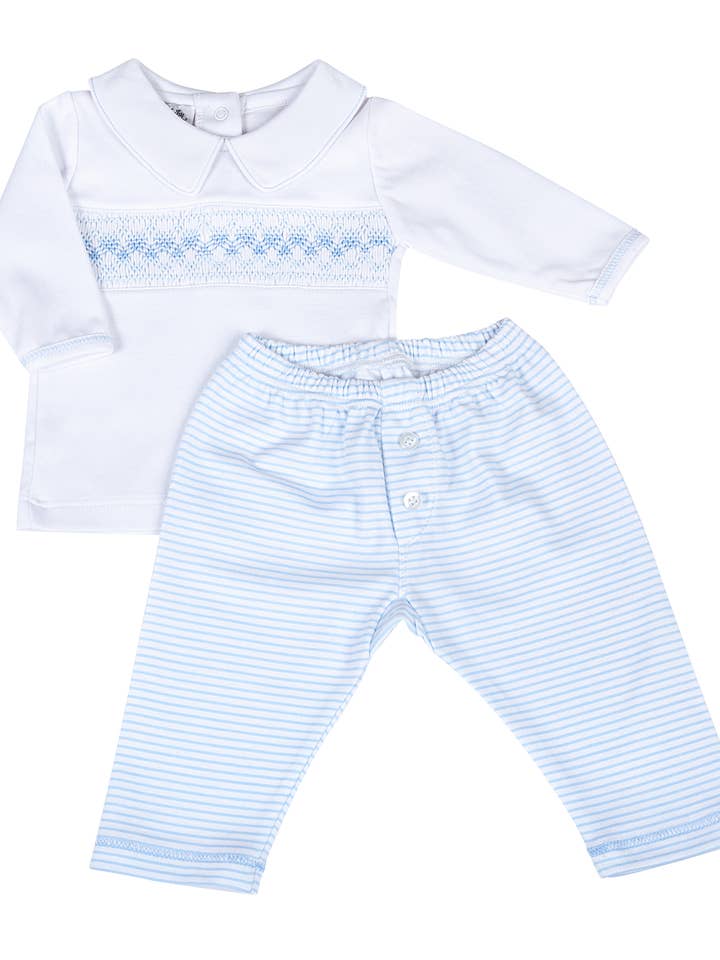 Lilly and Logan Blue Smocked Collared Boy 2pc Pant Set