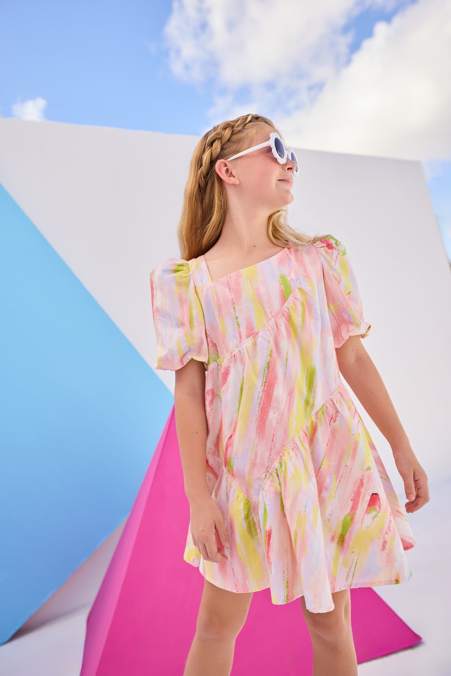 Asymmetrical Dress, Watercolor Color Block