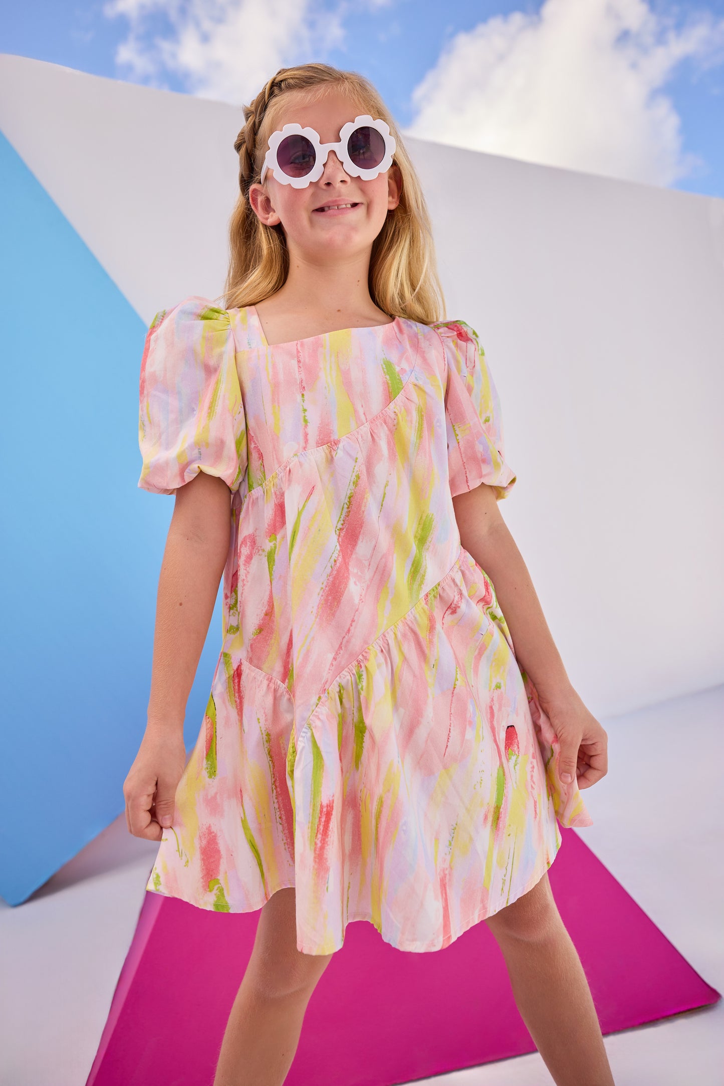 Asymmetrical Dress, Watercolor Color Block