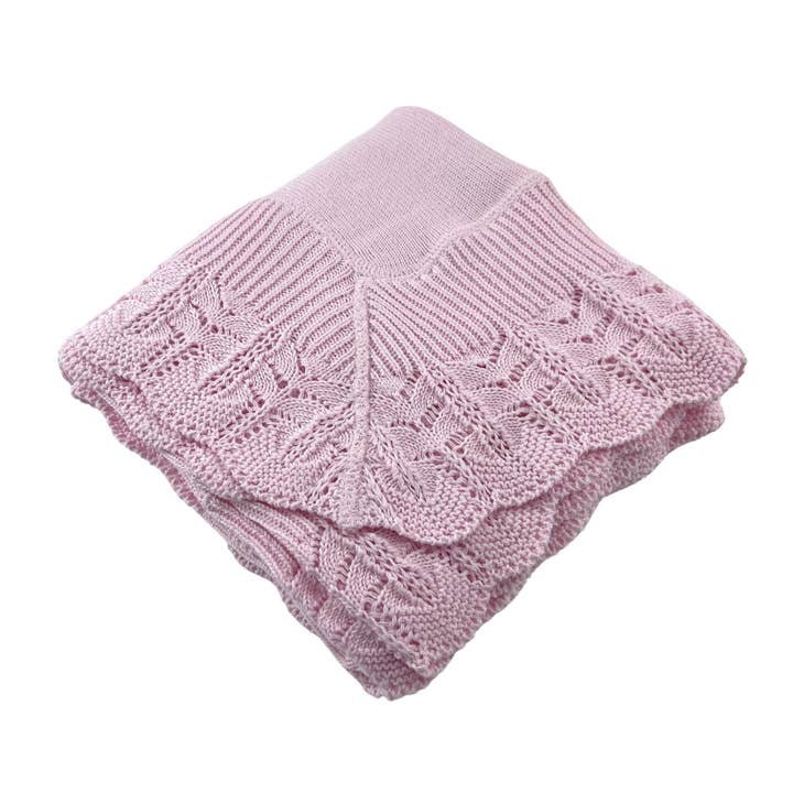 Cotton Jersey Blanket with Knitted Scallop Lace Border