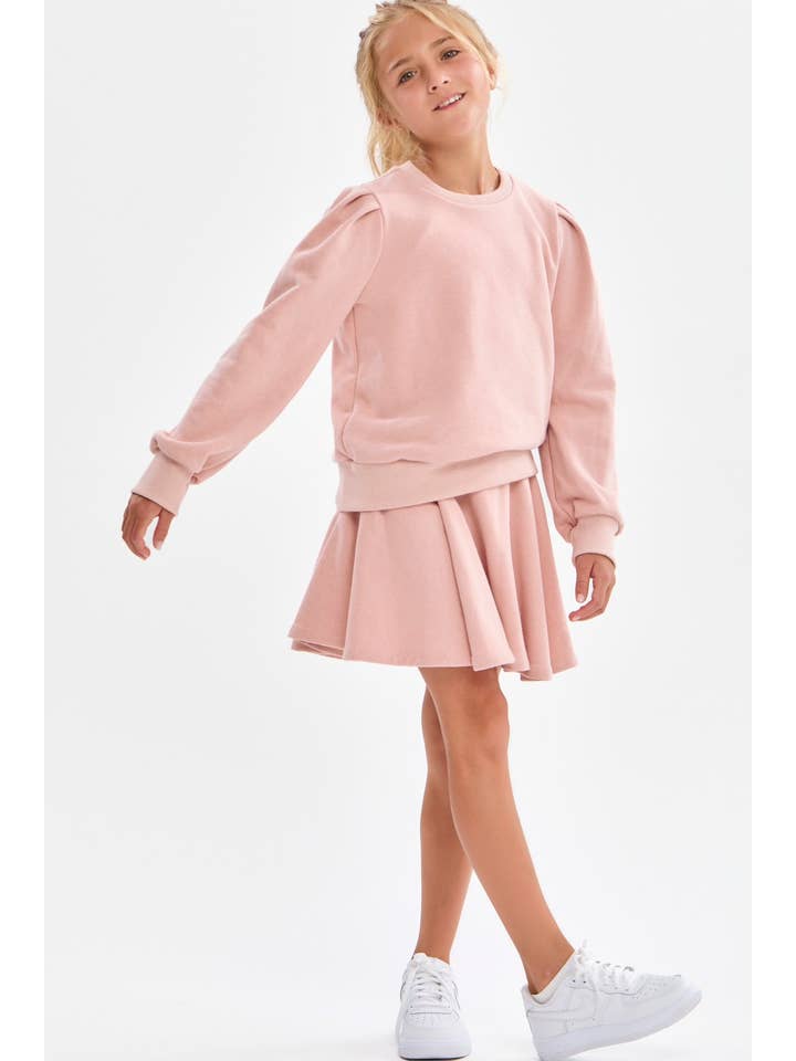 Dusty Coral Cotton Terry Puff Shoulder Top