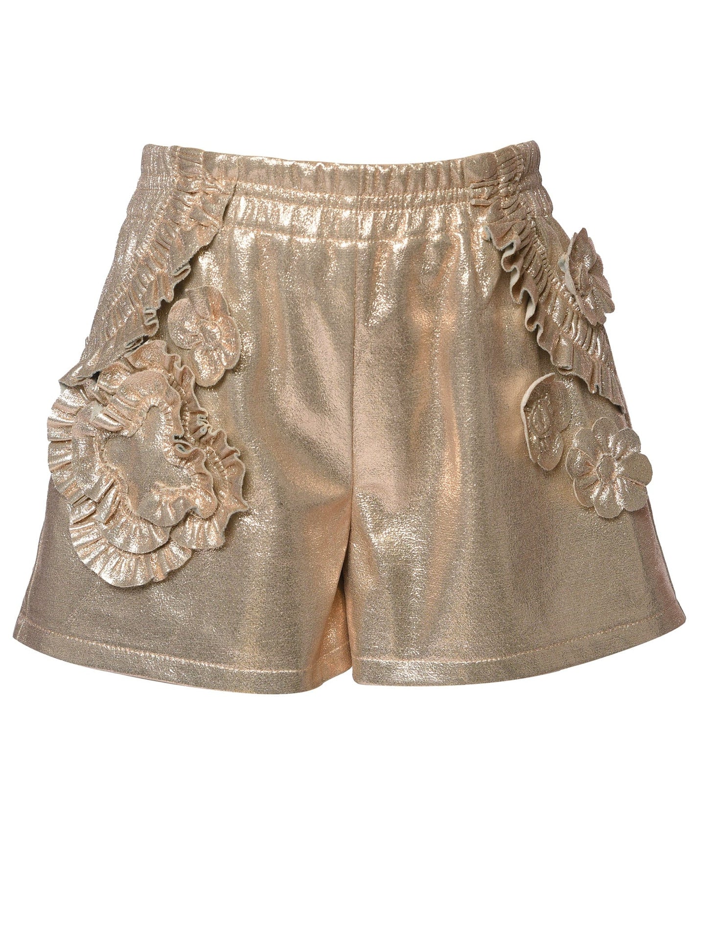 Metallic Vegan Leather Shorts with Frills