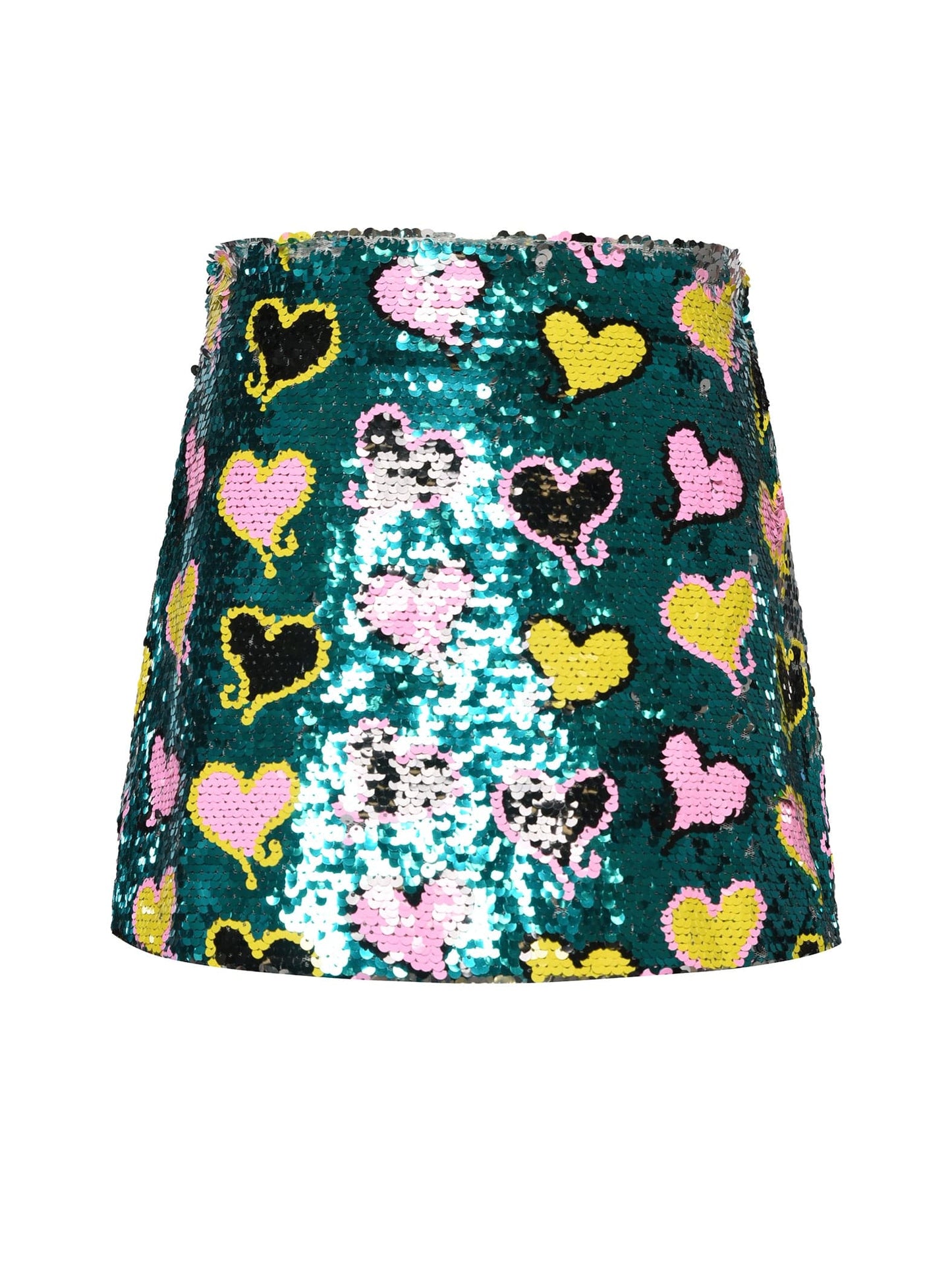 Multicolor Heart Print Sequin Skirt