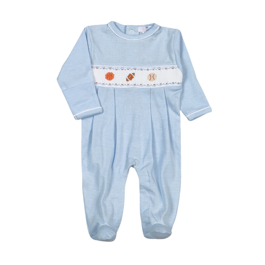 Baseball Smocked Pima Footie
