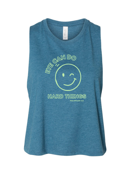 Eye Can Do Hard Things Tank, Heather Deep Blue