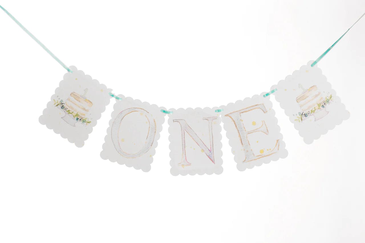 "One" Birthday Banner with Cake End Pieces