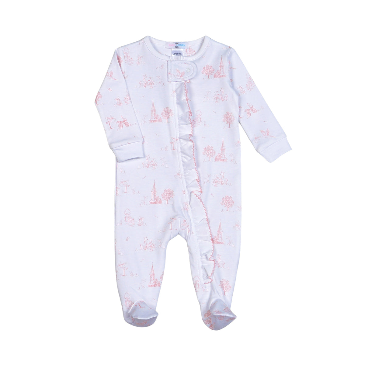 Baby Toile Zipper Footie, Pink
