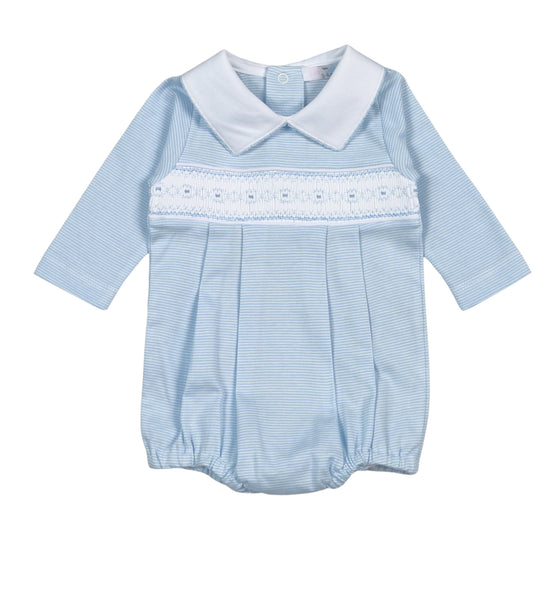 Tim Blue Stripes Smocked Bubble