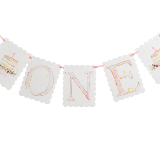 "One" Birthday Banner with Cake End Pieces