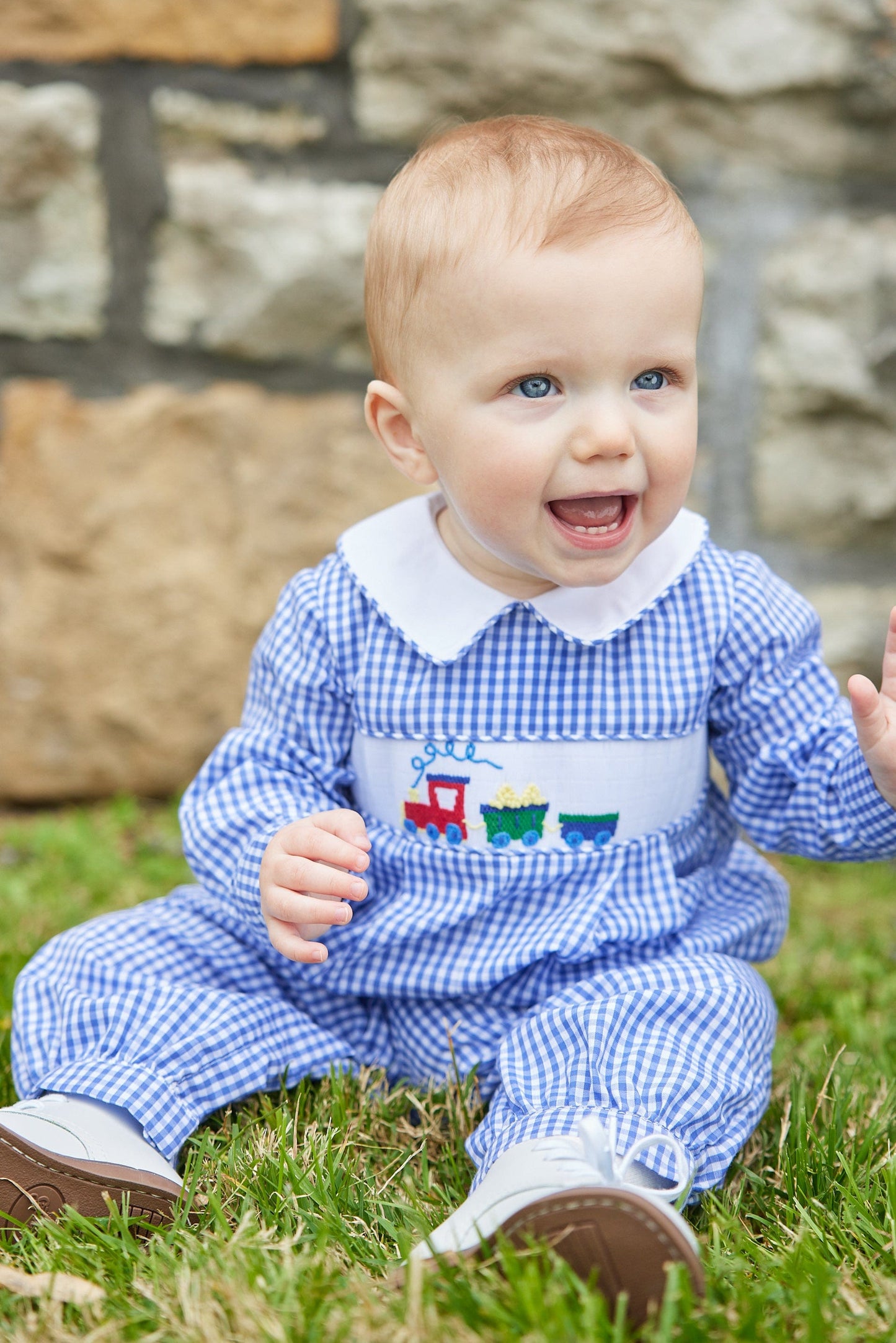 Chest Smocked Romper, Trains