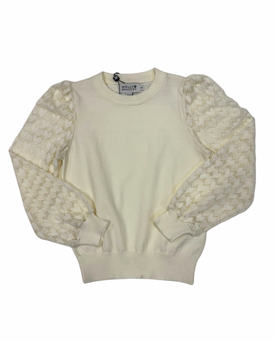 Off White Sweater with Heart Sleeve Detail