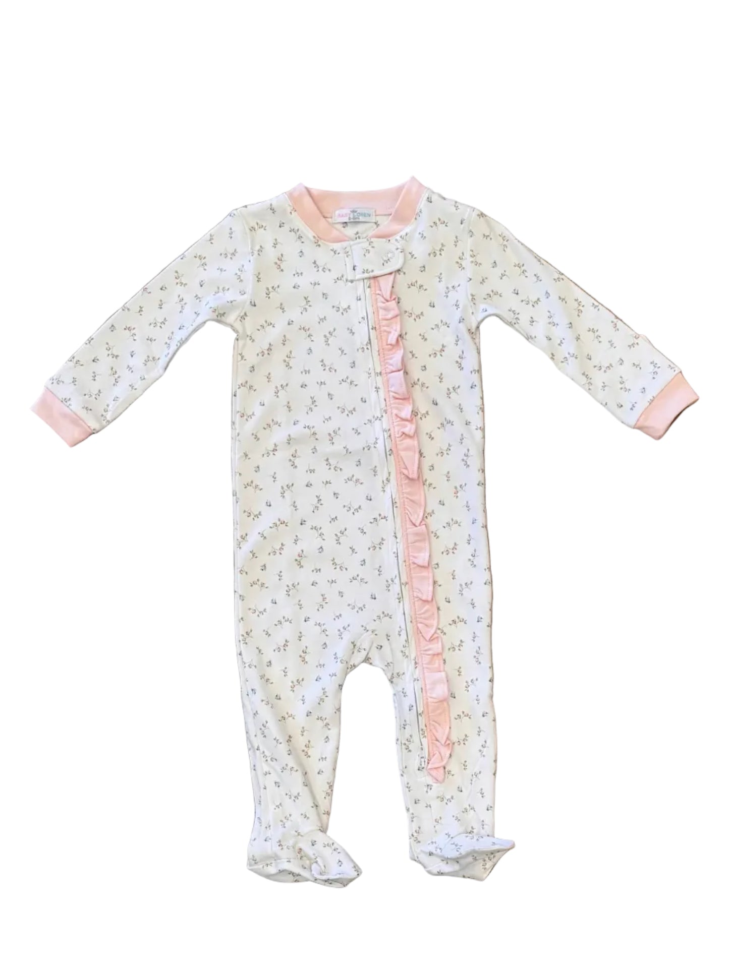 Bella Pink Floral Pima Zipper Footie