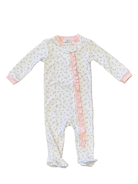 Bella Pink Floral Pima Zipper Footie