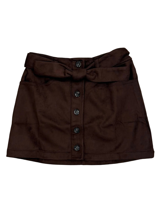 Suede Button-Down Bow Skirt, Chocolate Lava