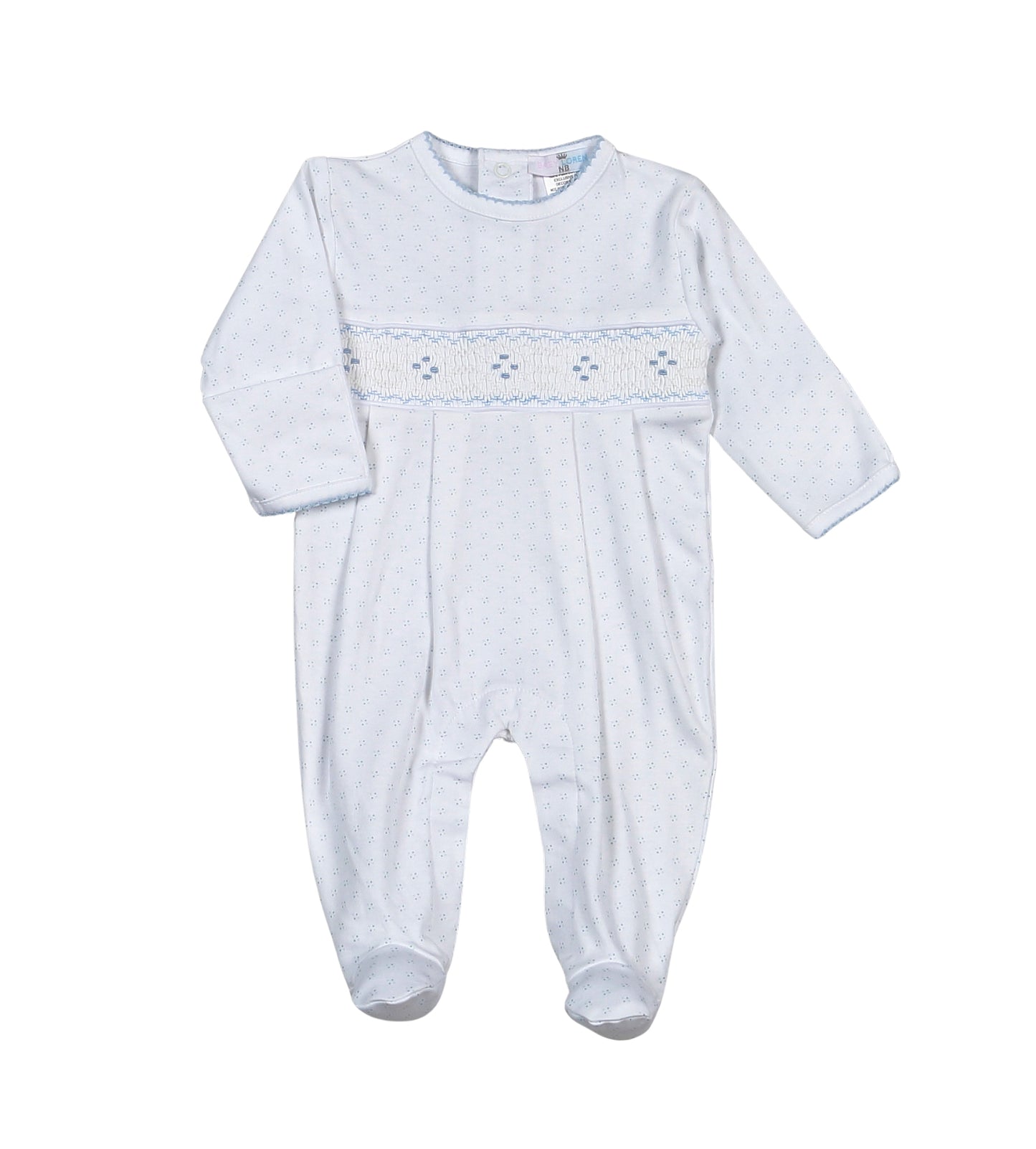Tim Blue Dots Smocked Pima Footie