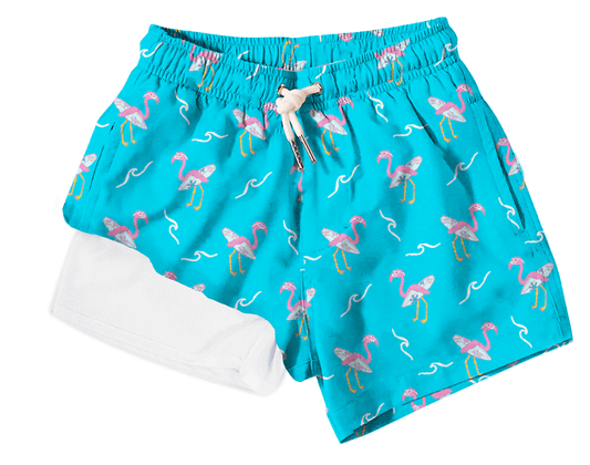 Surfing Flamingos Swim Trunks