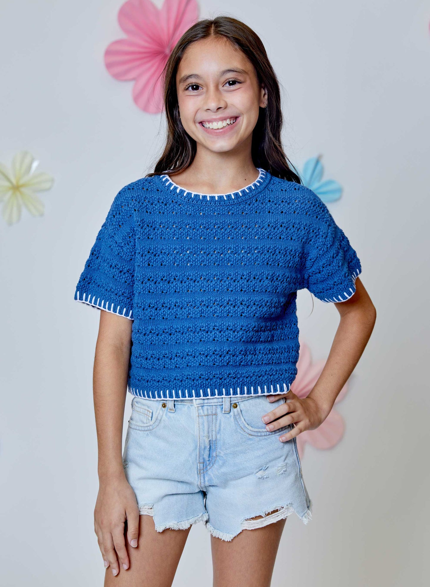 Denim Blue Short Sleeve Top