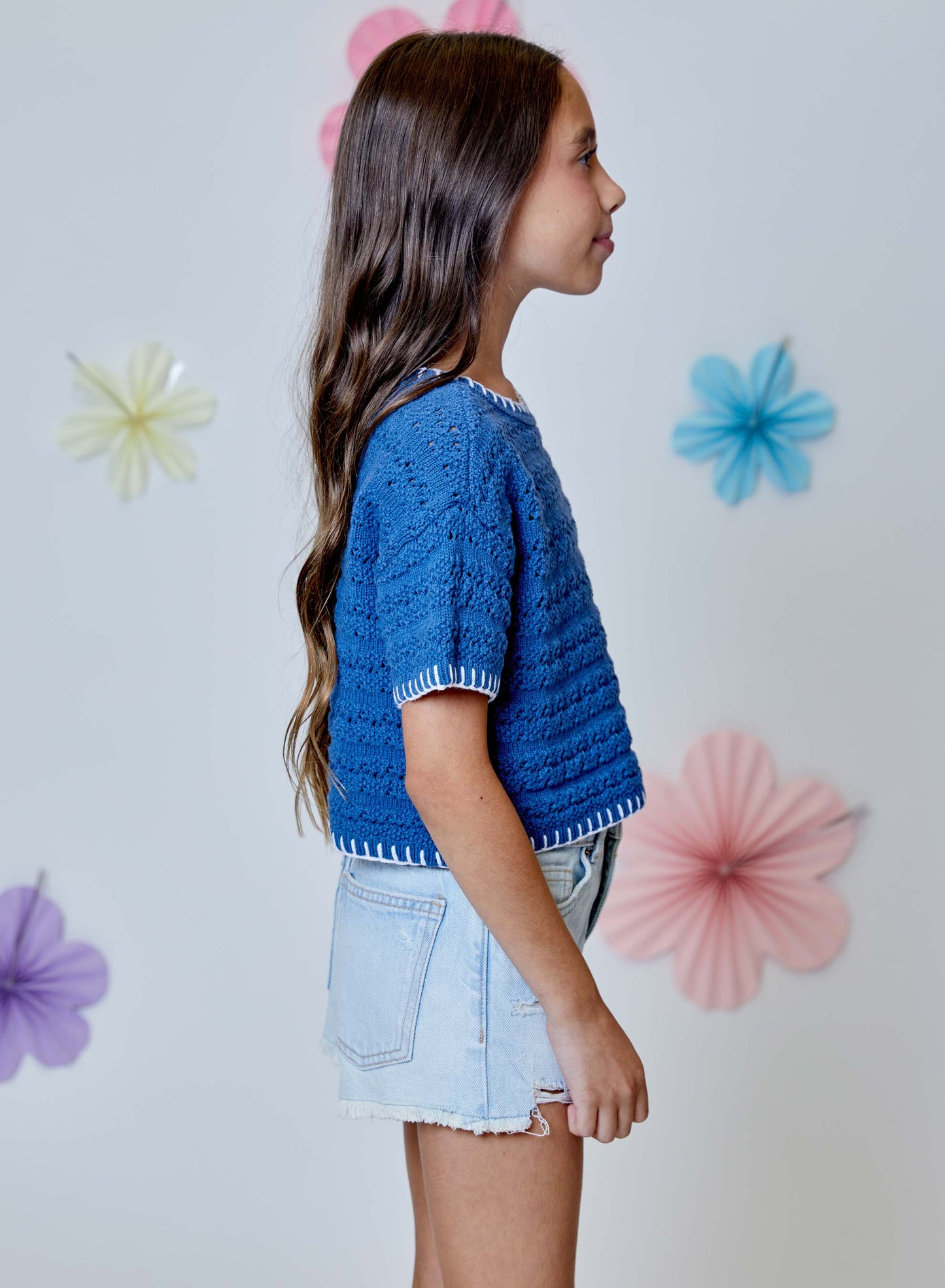 Denim Blue Short Sleeve Top