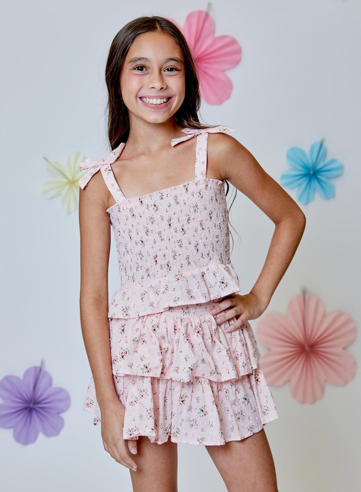 Pink Floral Smocked Tank