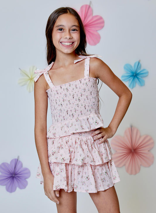 Pink Floral Smocked Tank