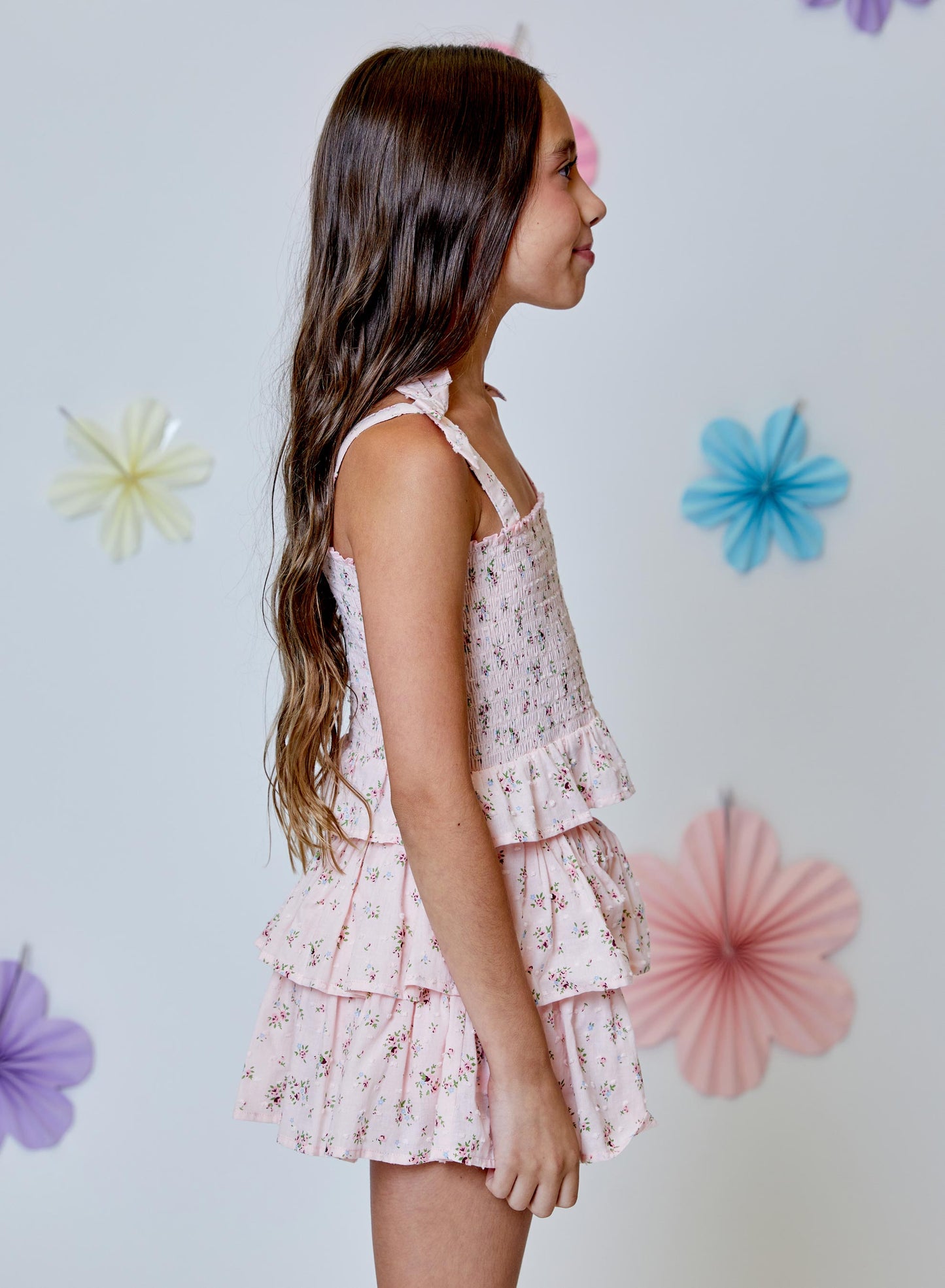 Pink Floral Tiered Skort