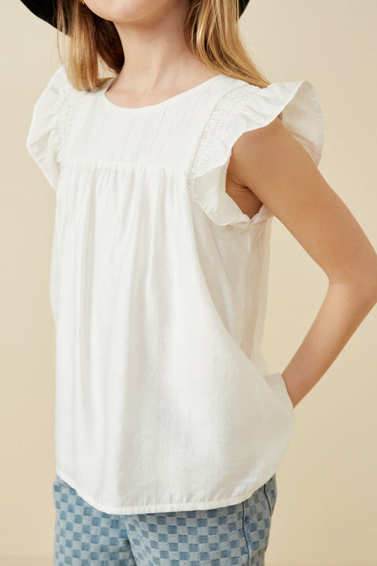 Smocked Detail Shirt, White