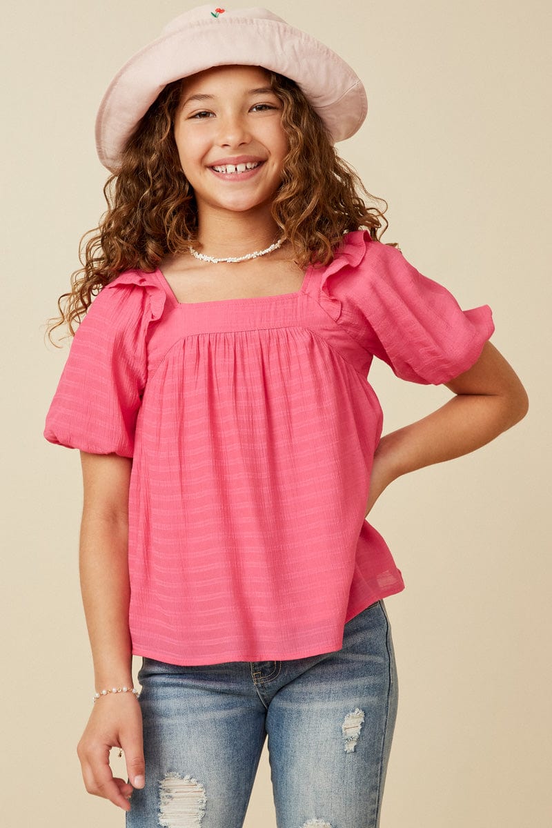 Pink Square Neck Ruffle Top