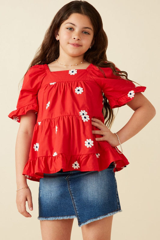 Daisy Embroidered Square Neck Top