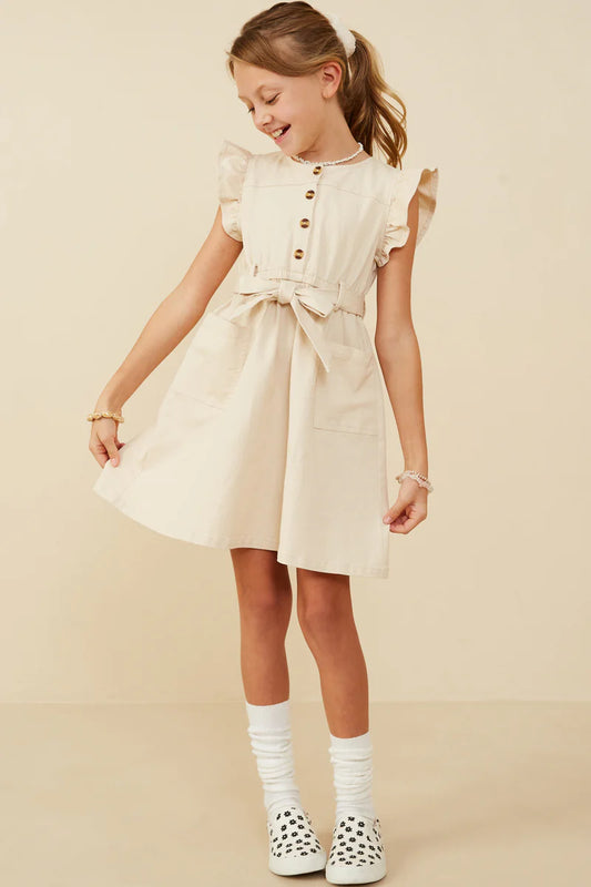 Flutter Sleeve Tie Waist Dress