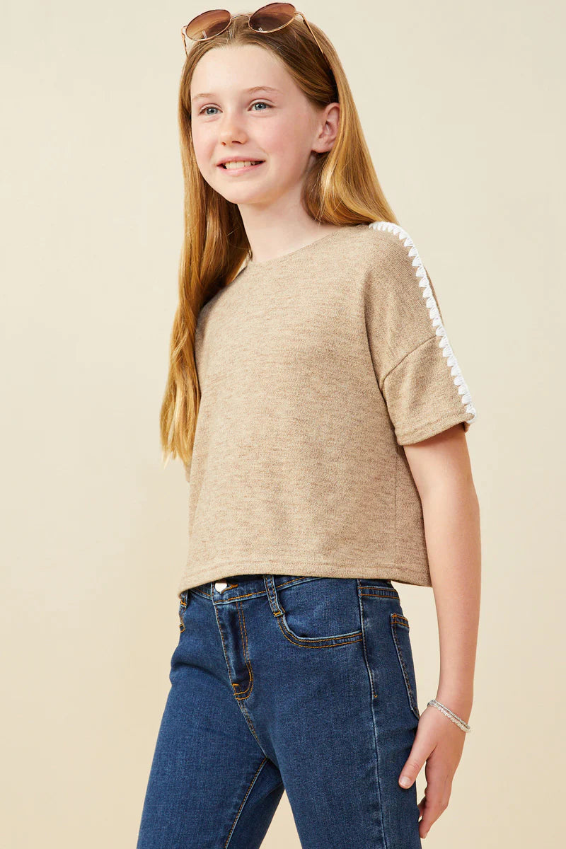 Taupe Contrast Stitch Top