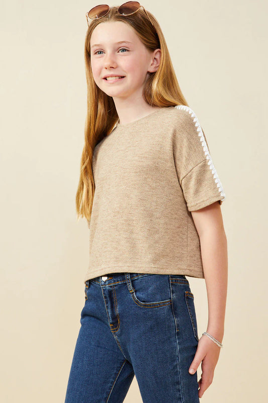 Taupe Contrast Stitch Top
