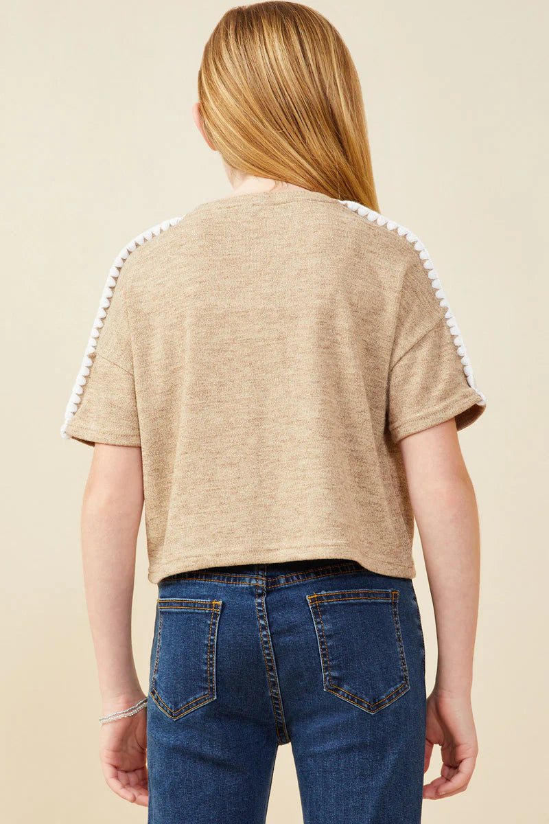 Taupe Contrast Stitch Top
