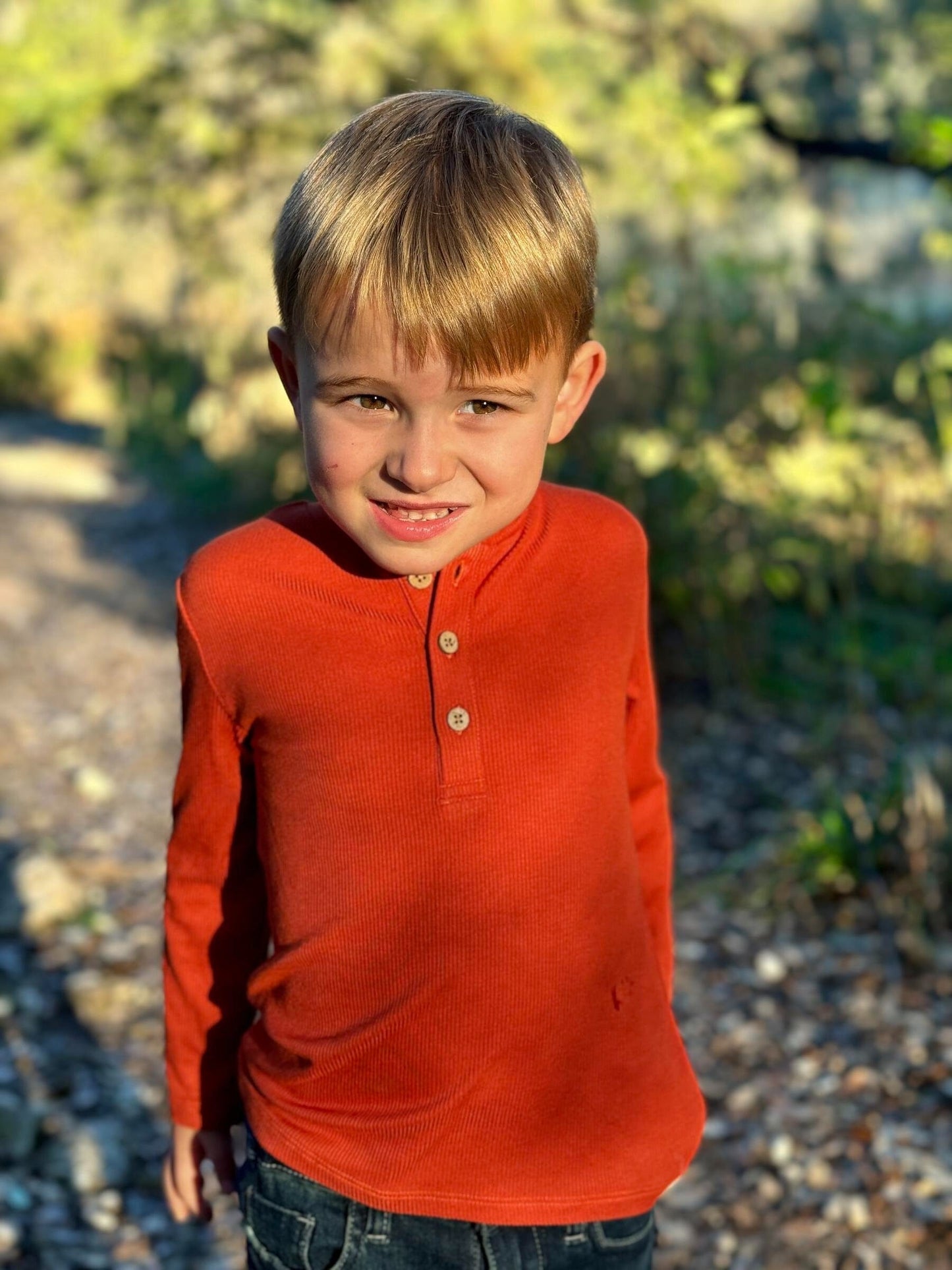 Adams Ribbed Henley, Pumpkin