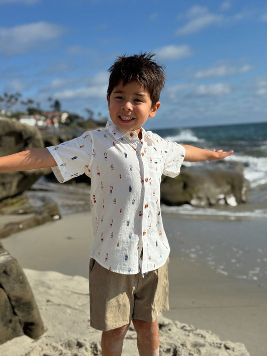 Maui Printed Shirt, White Buoys