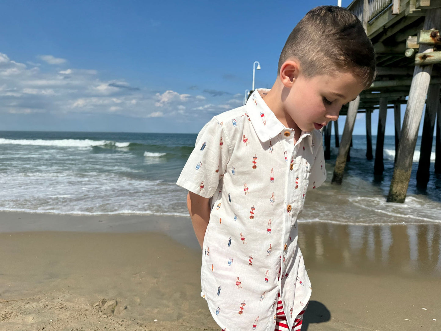 Maui Printed Shirt, White Buoys