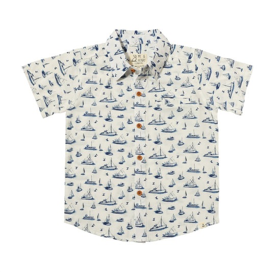 Maui Printed Shirt, Navy Boats