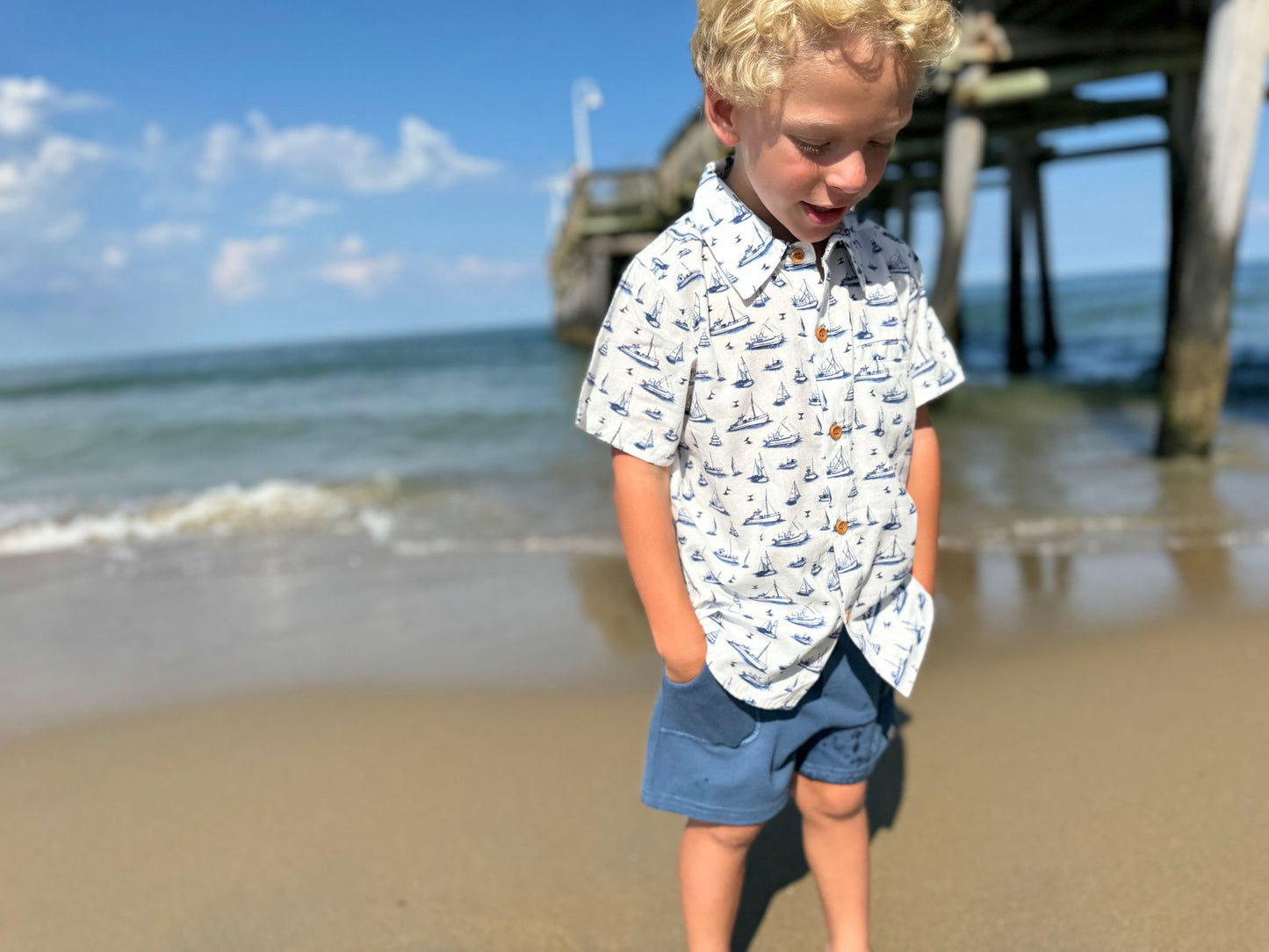 Maui Printed Shirt, Navy Boats