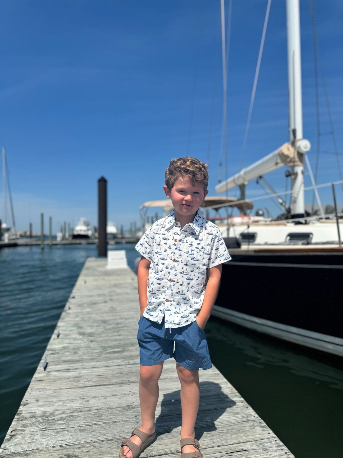 Maui Printed Shirt, Navy Boats