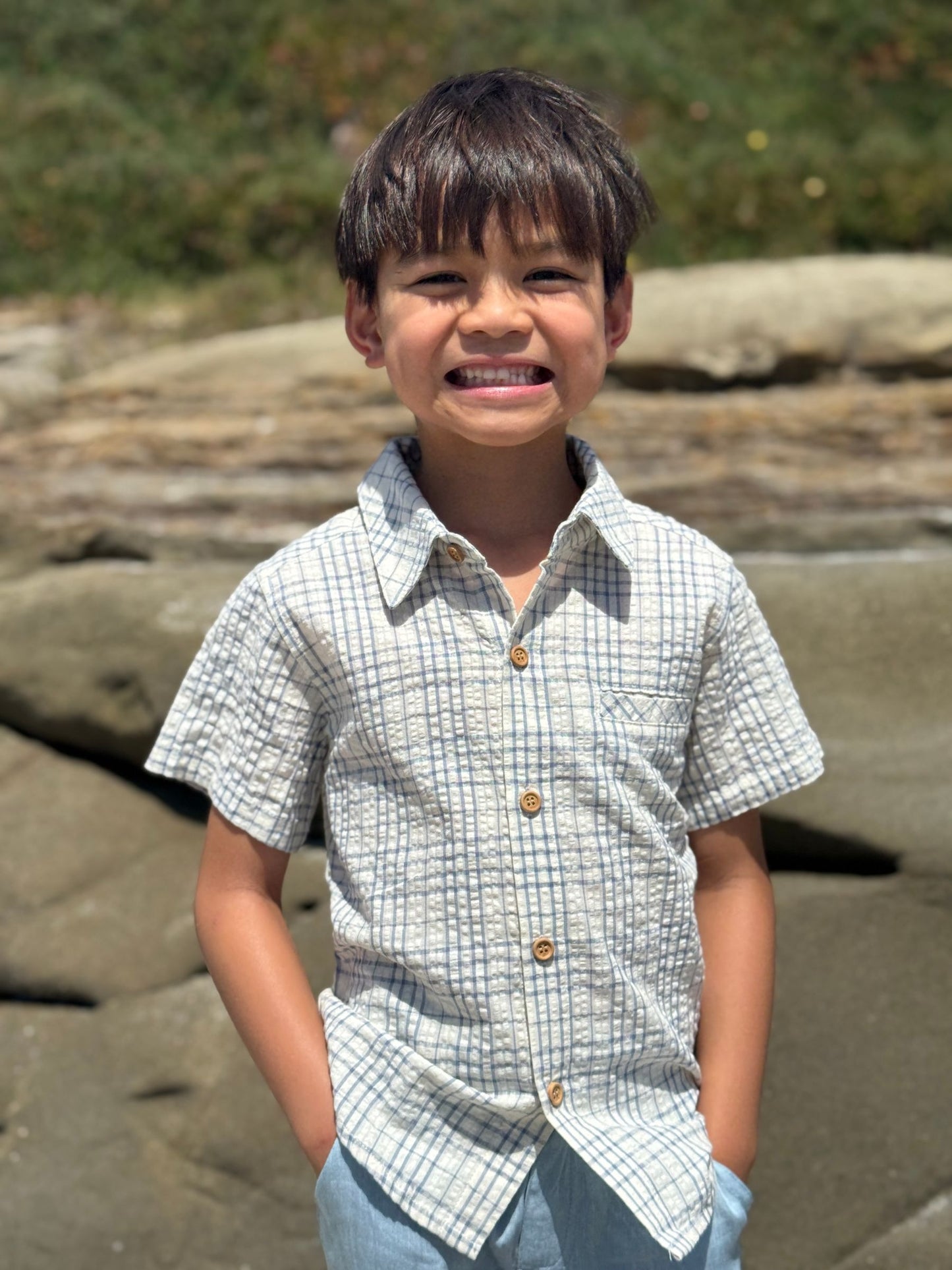 Newport Shirt, Chambray/Cream Plaid