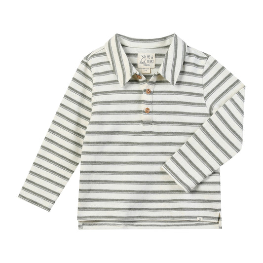 Spencer Knitted Polo, Sage/Cream Stripe