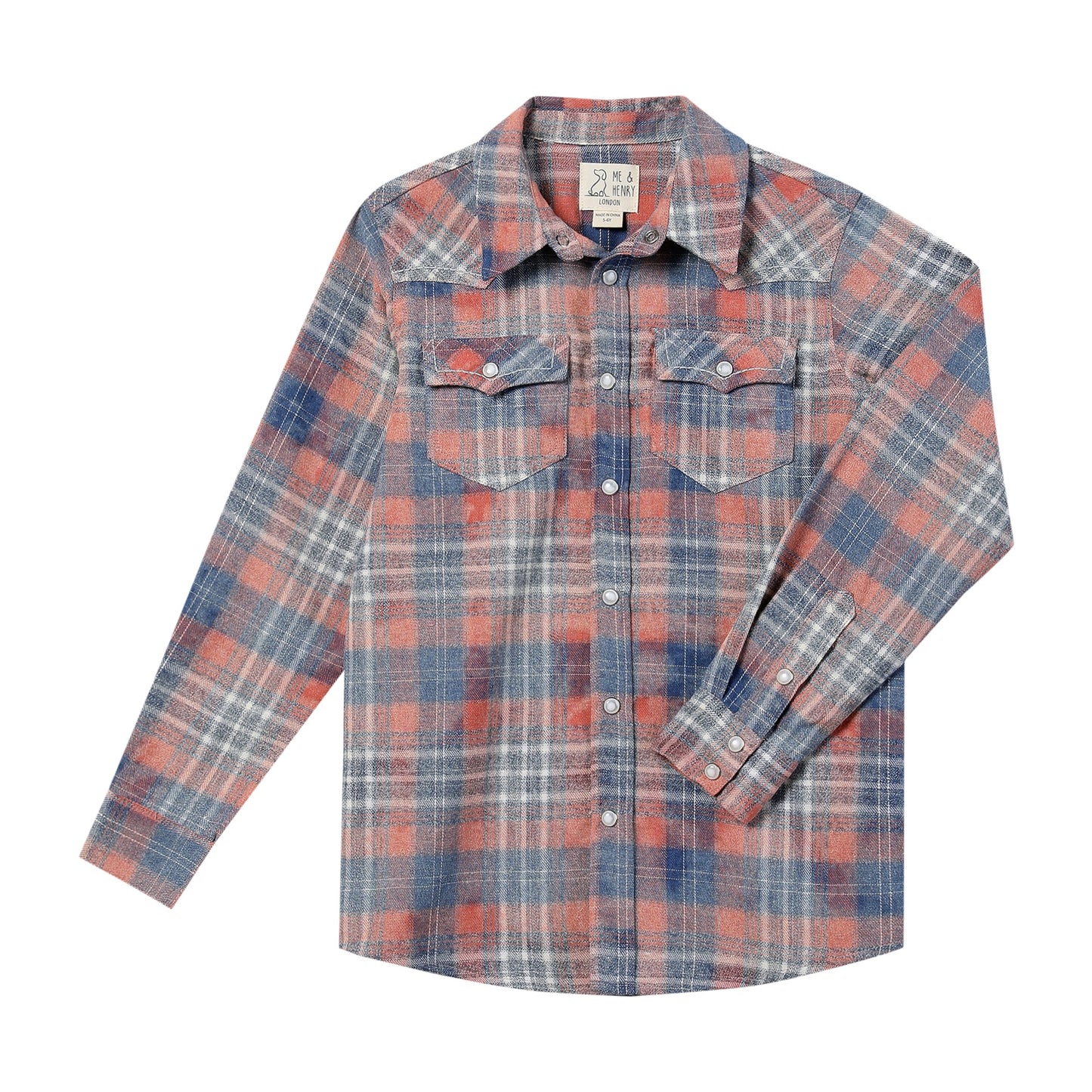 Howdy Western Shirt, Apricot/Blue Plaid