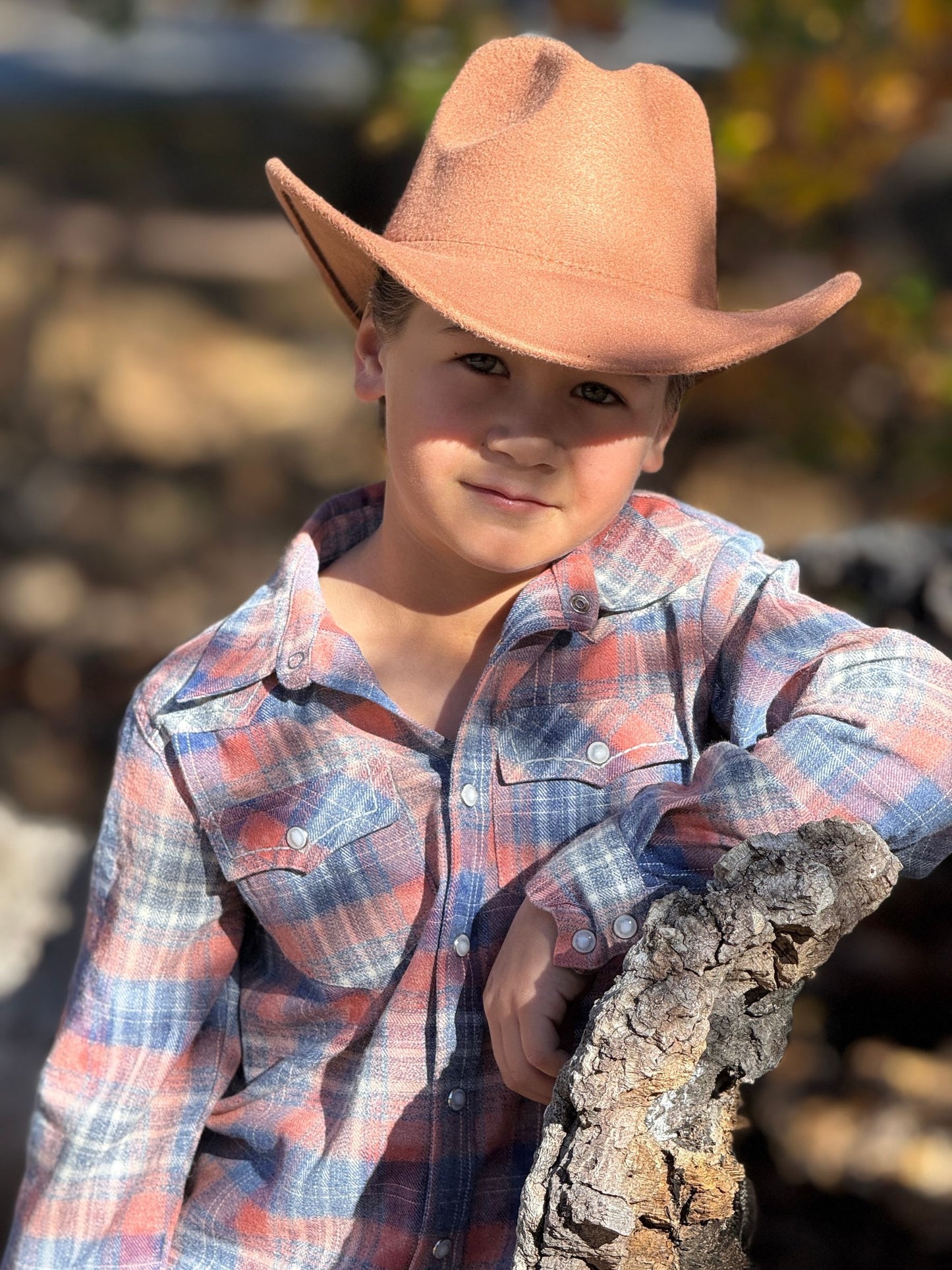 Howdy Western Shirt, Apricot/Blue Plaid