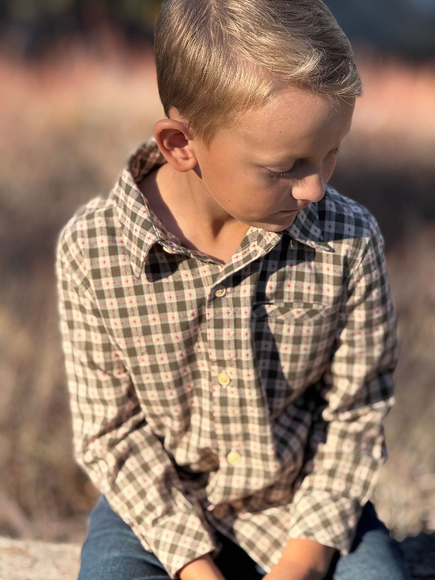Atwood Woven Shirt, Sage/Rust Stitch Plaid