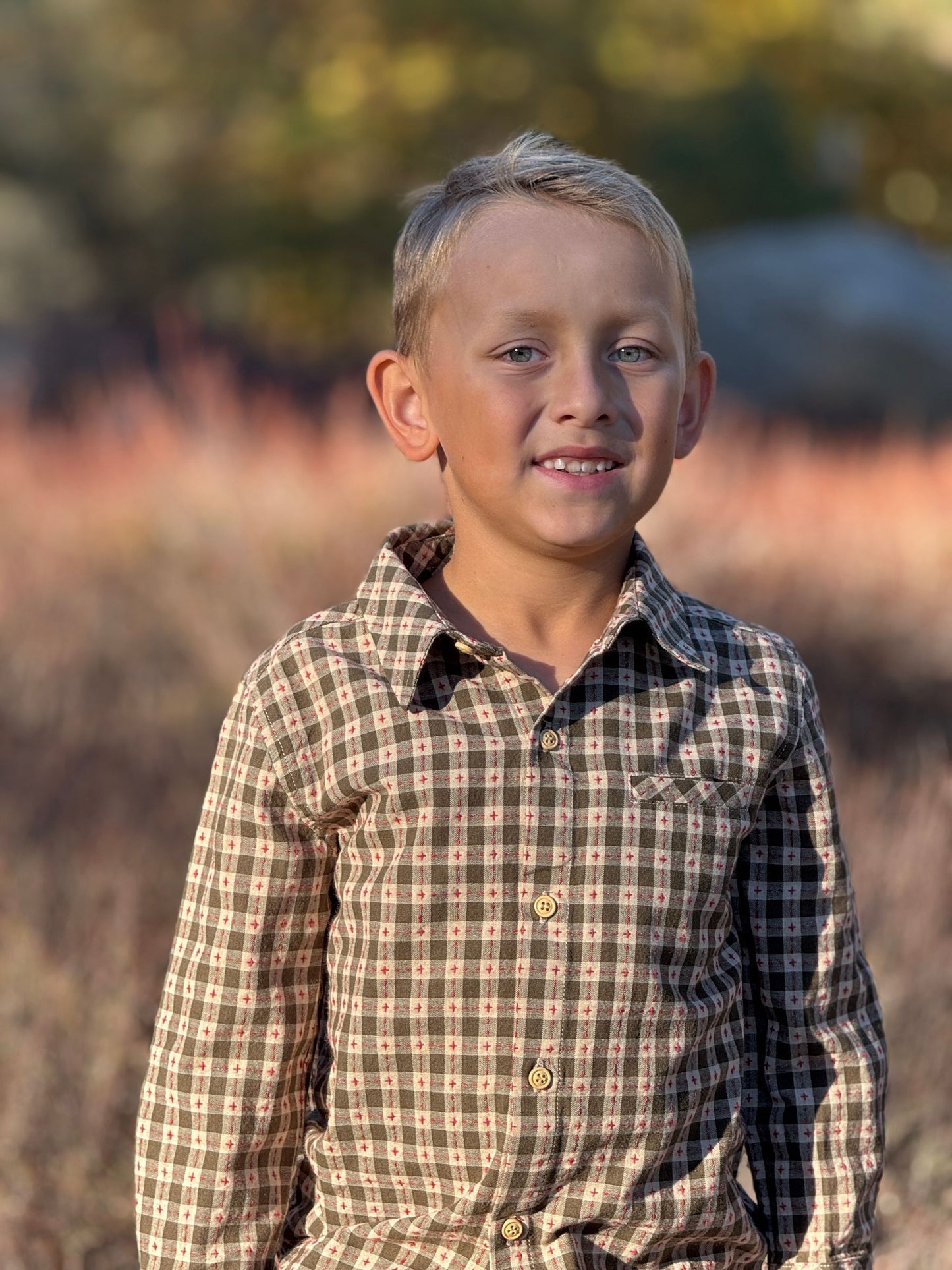 Atwood Woven Shirt, Sage/Rust Stitch Plaid