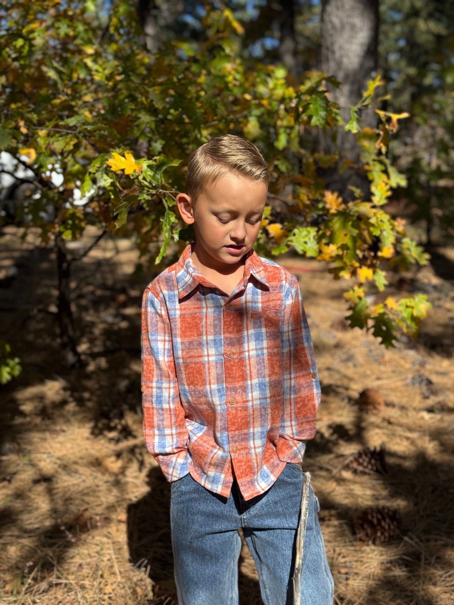 Atwood Woven Shirt, Rust/Blue Washed Plaid
