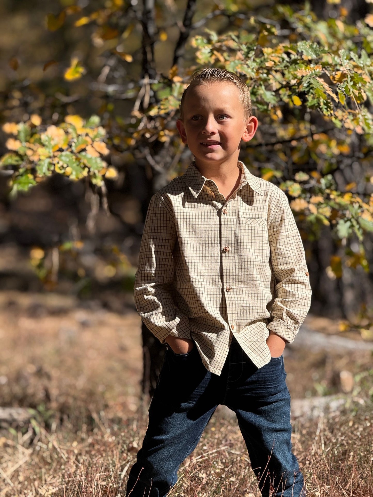 Atwood Woven Shirt, Cream Country Plaid