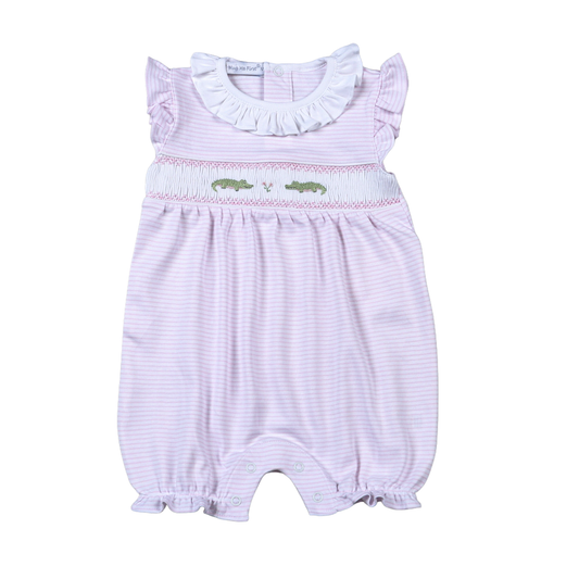 Hand Smocked Gators Bubble, Pink